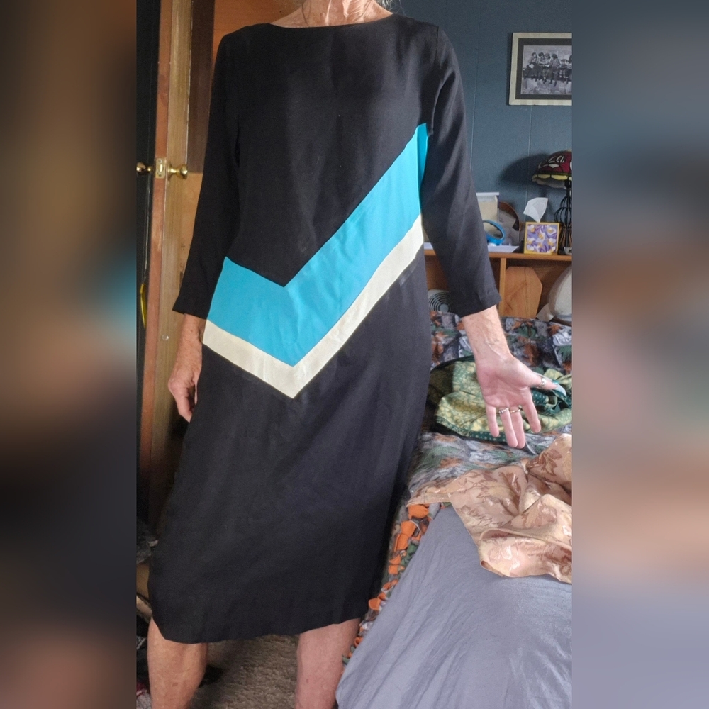 Elegant Black and Blue Chevron Dress